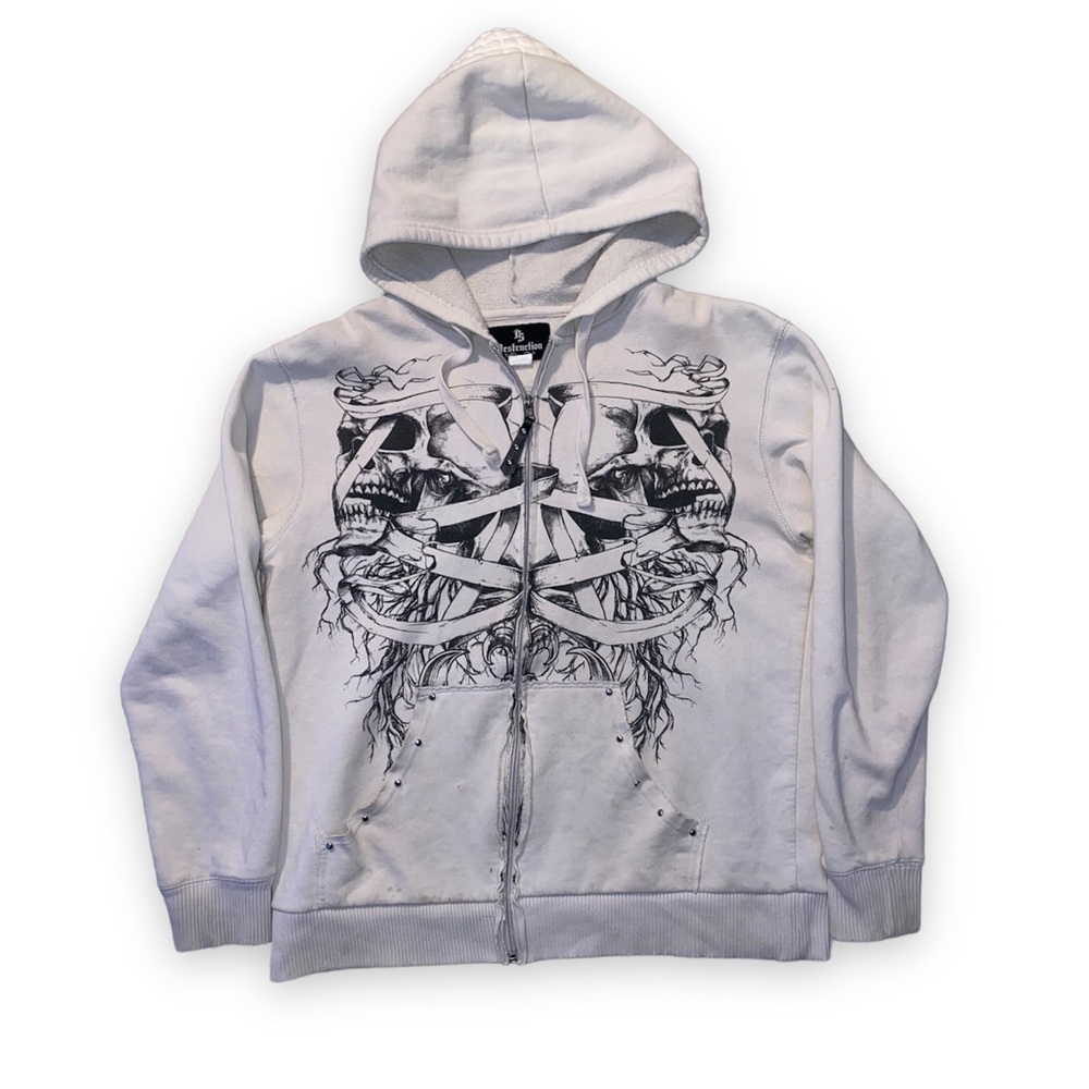 Really sick grunge affliction like designed zip up destruction sweater
